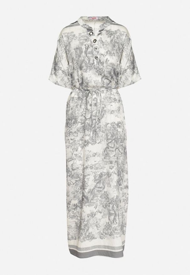 Born2be - Szara Sukienka Typu Oversize z Wiskozą w Abstrakcyjny Wzór Lunalessa. Okazja: na co dzień. Kolor: szary. Materiał: wiskoza. Typ sukienki: oversize. Styl: klasyczny, elegancki, casual