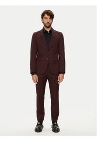 BOSS - Boss Garnitur H-Houston 50518120 Bordowy Slim Fit. Kolor: czerwony. Materiał: wełna