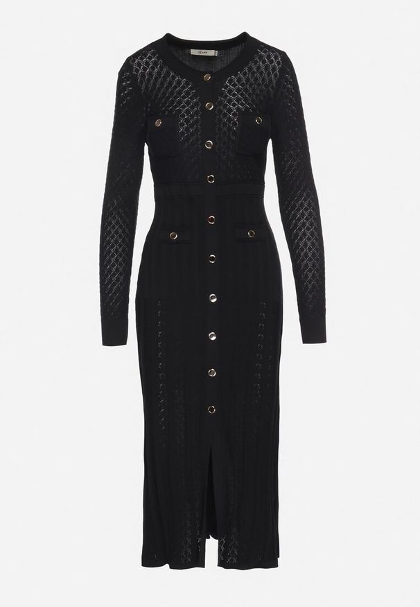 Born2be - Czarna Dopasowana Sukienka z Wiskozą i Guzikami Novelinea. Okazja: na co dzień. Kolor: czarny. Materiał: wiskoza. Styl: casual, elegancki