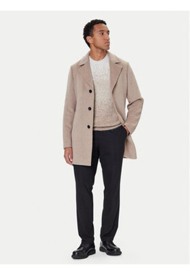 Guess Płaszcz wełniany M4BL3S WGJ82 Beżowy Slim Fit. Kolor: beżowy. Materiał: syntetyk