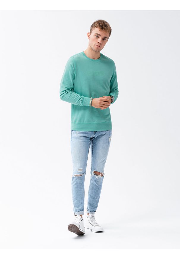 Ombre Clothing - Bluza męska bez kaptura z nadrukiem B1160 - turkusowa - XXL. Typ kołnierza: bez kaptura. Kolor: turkusowy. Materiał: poliester, bawełna. Wzór: nadruk. Sezon: wiosna, lato. Styl: klasyczny