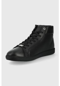 Calvin Klein sneakersy skórzane kolor czarny. Nosek buta: okrągły. Kolor: czarny. Materiał: skóra. Szerokość cholewki: normalna. Obcas: na obcasie. Wysokość obcasa: niski