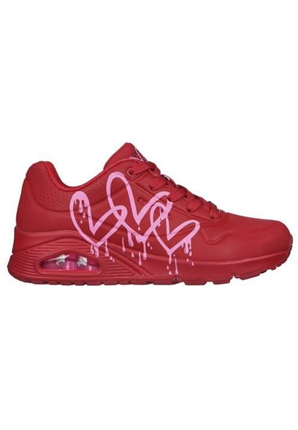 skechers - Buty do chodzenia damskie Skechers Uno Dripping In Love. Zapięcie: sznurówki. Kolor: czerwony. Materiał: guma, syntetyk, materiał, skóra, tkanina. Szerokość cholewki: normalna. Sport: turystyka piesza
