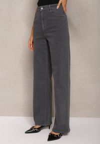 Renee - Ciemnoszare Jeansy Szerokie Phririope. Okazja: na co dzień. Stan: podwyższony. Kolor: szary. Wzór: aplikacja. Styl: elegancki, casual #3