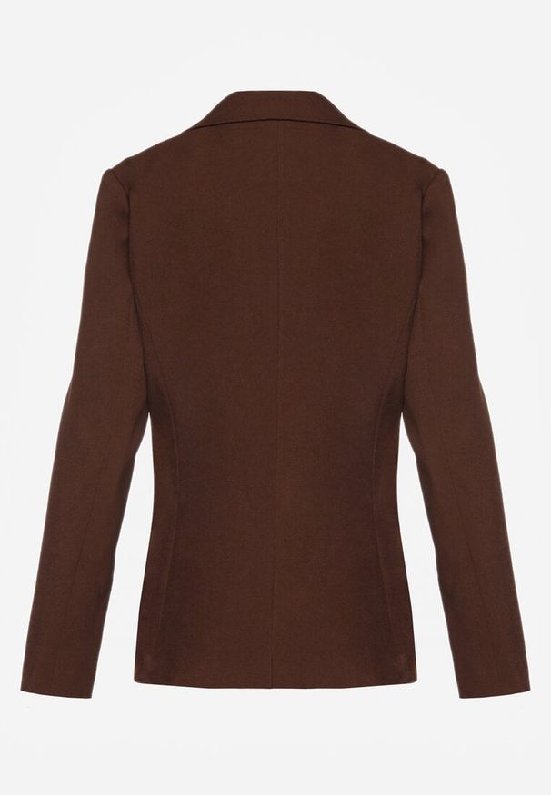 Renee - Brązowa Dwurzędowa Marynarka z Usztywnioną Linią Ramion Clanira. Okazja: na co dzień. Kolor: brązowy. Materiał: poliester, koronka. Styl: casual