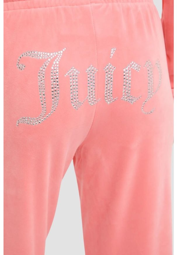 Juicy Couture - JUICY COUTURE Brzoskwiniowe damskie spodnie z cyrkoniami Tina, Rozmiar M. Kolor: różowy. Materiał: materiał