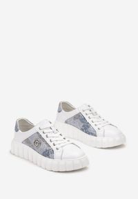 Renee - Biało-Niebieskie Sznurowane Sneakersy ze Skóry Breana. Nosek buta: okrągły. Kolor: biały. Materiał: skóra #3