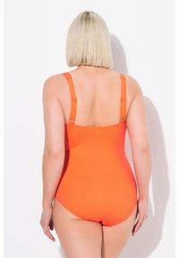 ULLA POPKEN - Damski Strój kąpielowy drapowanie drobna faktura miękkie miseczki. Kolekcja: plus size. Kolor: czerwony. Materiał: poliester, elastan, poliamid, materiał