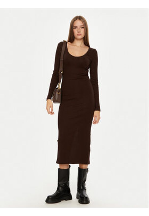 Brave Soul Sukienka codzienna LDRJ-624HOLLY Brązowy Regular Fit. Okazja: na co dzień. Kolor: brązowy. Materiał: bawełna. Typ sukienki: proste. Styl: casual