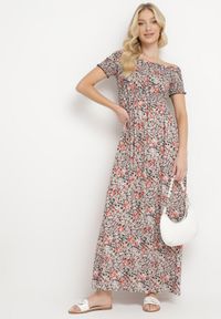 Born2be - Czarno-Beżowa Sukienka Hiszpanka Długa z Bawełny w Kwiatowy Print Mrosa. Typ kołnierza: dekolt hiszpanka. Kolor: czarny. Materiał: bawełna. Wzór: kwiaty, nadruk. Sezon: wiosna, lato. Typ sukienki: z odkrytymi ramionami. Styl: boho, elegancki. Długość: maxi #7
