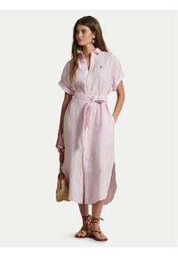 Polo Ralph Lauren Sukienka koszulowa 211965843001 Różowy Regular Fit. Typ kołnierza: polo. Kolor: różowy. Materiał: len. Typ sukienki: koszulowe #1