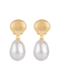 Enaya - CRISTA SHELL Wiszące srebrne kolczyki naturalne perły duże białe muszle. Materiał: srebrne. Kolor: biały, wielokolorowy, srebrny. Kamień szlachetny: perła