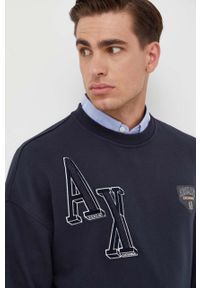 Armani Exchange bluza męska kolor granatowy z aplikacją. Kolor: niebieski. Materiał: bawełna. Wzór: aplikacja. Styl: klasyczny #4