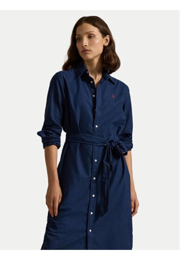 Polo Ralph Lauren Sukienka koszulowa 211963031 Granatowy Regular Fit. Typ kołnierza: polo. Kolor: niebieski. Materiał: bawełna. Typ sukienki: koszulowe