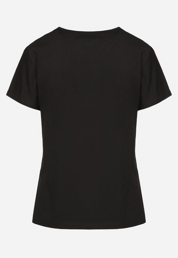 Born2be - Czarny T-shirt z Bawełny z Ozdobnym Nadrukiem Noniel. Okazja: na co dzień. Kolor: czarny. Materiał: bawełna. Wzór: nadruk. Styl: casual