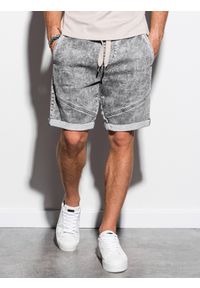 Ombre Clothing - Krótkie spodenki męskie jeansowe W219 - szare - XXL. Kolor: szary. Materiał: jeans. Długość: krótkie. Wzór: aplikacja #3