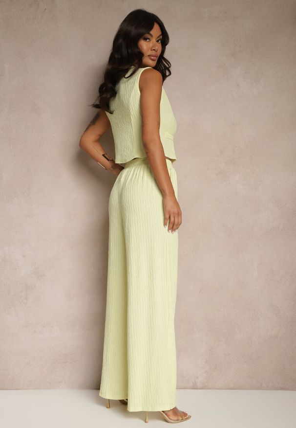 Renee - Żółty Garniturowy Komplet z Kamizelką i Szerokimi Spodniami Filondia. Kolor: żółty