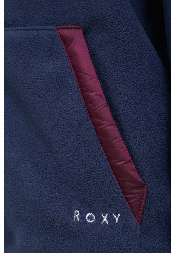 Roxy bluza damska kolor granatowy gładka. Kolor: niebieski. Materiał: materiał, włókno. Wzór: gładki