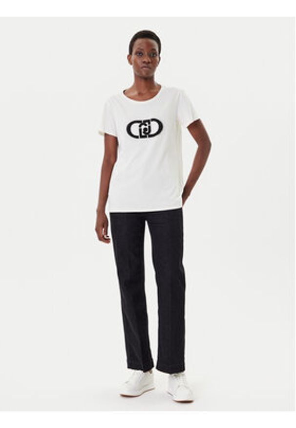 Liu Jo Sport T-Shirt TF5280 JS923 Écru Regular Fit. Materiał: bawełna. Styl: sportowy