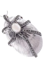 Braccatta - VEGA Srebrny naszyjnik wisiorek duży owal masa perłowa markazyty. Materiał: srebrne. Kolor: wielokolorowy, srebrny, biały. Kamień szlachetny: markazyt, perła