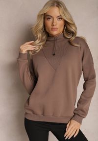 Renee - Brązowa Ocieplana Bluza Bawełniana z Półgolfem Heraia. Kolor: brązowy. Materiał: bawełna #3