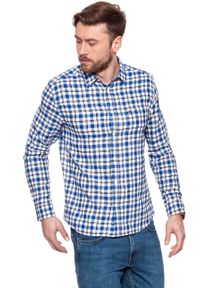 Wrangler - KOSZULA WRANGLER L/S 1PKT SHIRT KOSZULA WRANGLER BLUE W5760ML05. Kolor: niebieski. Materiał: bawełna. Wzór: kratka #7