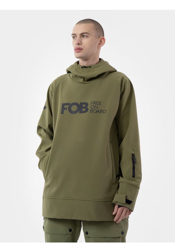4f - Bluza snowboardowa z softshellu membrana 5000 męska. Kolor: oliwkowy, wielokolorowy, brązowy. Materiał: materiał, softshell. Długość rękawa: raglanowy rękaw. Długość: długie. Sezon: zima. Sport: snowboard