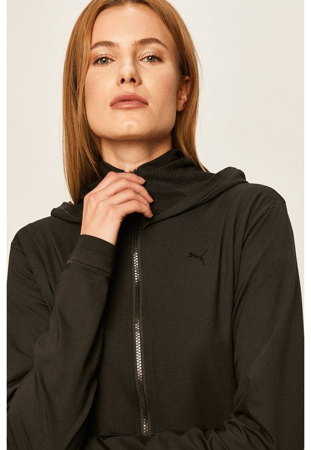 Puma - Bluza. Typ kołnierza: kaptur. Kolor: czarny. Materiał: dzianina, materiał. Wzór: gładki