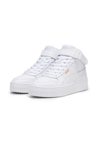 Buty do chodzenia damskie Puma Carina Street Mid. Zapięcie: rzepy. Kolor: żółty, biały, wielokolorowy. Materiał: materiał, skóra, syntetyk. Szerokość cholewki: normalna. Sport: turystyka piesza
