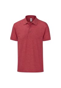 FRUIT OF THE LOOM - Koszulka Polo Męska Dopasowana. Typ kołnierza: polo. Kolor: czerwony. Materiał: poliester, bawełna