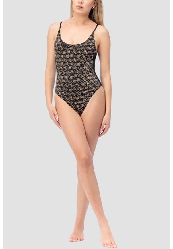 Guess - GUESS Czarny damski jednoczęściowy strój kąpielowy w monogram Diane, Rozmiar XL. Kolor: czarny
