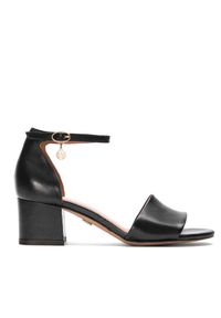 Kazar - Czarne sandały damskie. Zapięcie: pasek. Kolor: czarny. Materiał: skóra. Wzór: gładki. Sezon: lato. Obcas: na obcasie. Styl: elegancki, klasyczny. Wysokość obcasa: średni #1