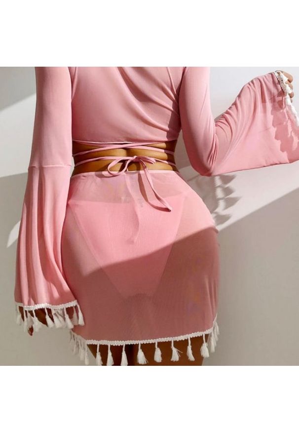 Intica - Komplet bikini z pareo i wielofunkcyjnym topem na plażę Maili. Kolor: zielony. Materiał: materiał. Wzór: aplikacja