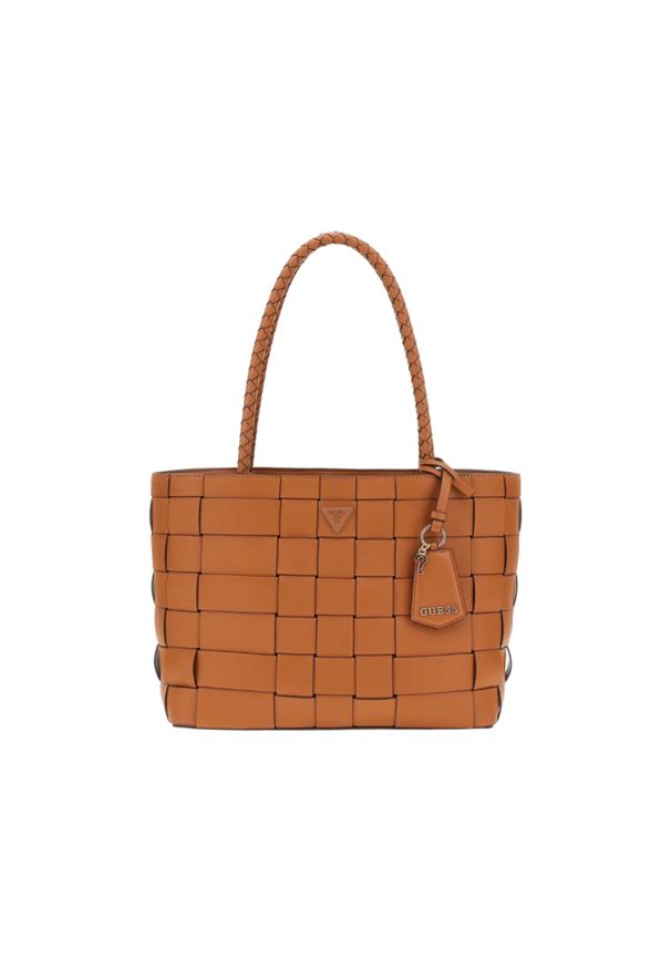 Guess - GUESS Brązowa shopperka damska Maylee. Kolor: brązowy. Materiał: skórzane
