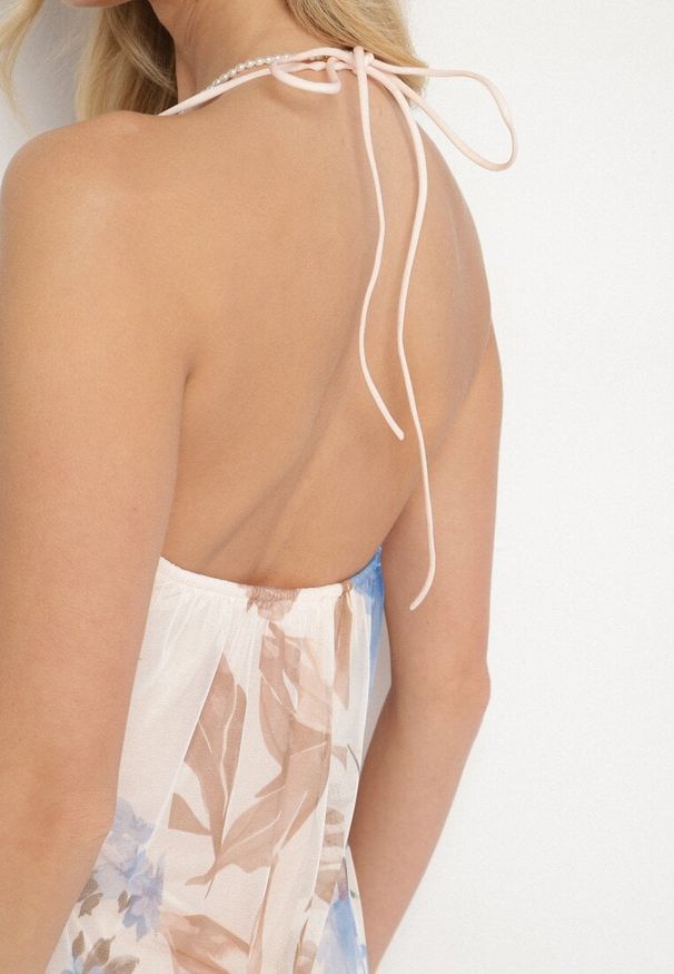 Born2be - Beżowa Siateczkowa Sukienka z Wiskozą w Kwiatowy Wzór Izaleira. Okazja: na imprezę, na co dzień. Kolor: beżowy. Materiał: wiskoza. Wzór: kwiaty. Sezon: lato. Styl: casual, elegancki