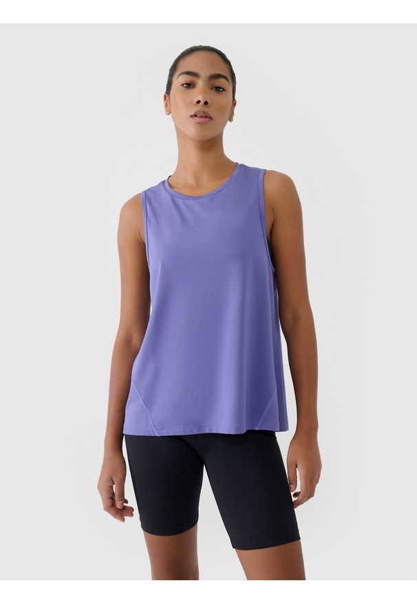 4f - 4F Top treningowy szybkoschnący damski - granatowy XL. Kolor: niebieski. Materiał: dzianina, elastan, włókno, syntetyk, materiał. Wzór: nadruk, jednolity, gładki, ze splotem. Sport: fitness