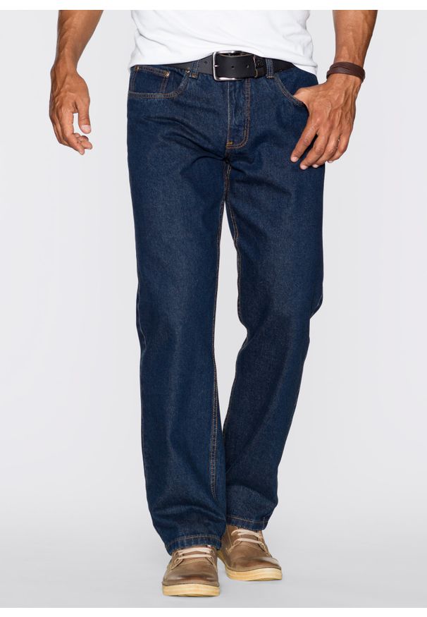 bonprix - Dżinsy ze stabilnego denimu, Loose Fit Straight. Kolor: niebieski. Styl: sportowy, klasyczny