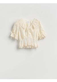 Reserved - Haftowana bluzka z baskinką - złamana biel. Wzór: haft #1