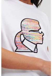 Karl Lagerfeld t-shirt bawełniany kolor biały. Kolor: biały. Materiał: bawełna. Długość rękawa: krótki rękaw. Długość: krótkie. Wzór: aplikacja. Styl: klasyczny #3