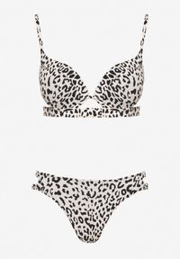 Born2be - Jasnobeżowe Bikini w Panterkę Biustonosz i Majtki Figi z Wycięciami Savettea. Kolor: beżowy. Wzór: motyw zwierzęcy #6