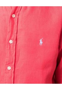 Ralph Lauren - RALPH LAUREN - Czerwona lniana koszula z logo. Typ kołnierza: polo, button down. Kolor: czerwony. Materiał: len. Długość rękawa: długi rękaw. Długość: długie. Wzór: haft