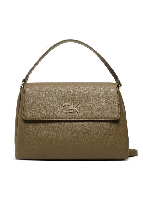 Calvin Klein Torebka Re-Lock Tote W/Flap Pbl K60K610178 Khaki. Kolor: brązowy. Materiał: skórzane