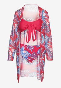 Born2be - Czerwone Bikini Wiązany Biustonosz i Majtki Figi z Dodatkową Narzutką z Siateczki Zareliah. Kolor: czerwony. Materiał: len. Wzór: aplikacja #3