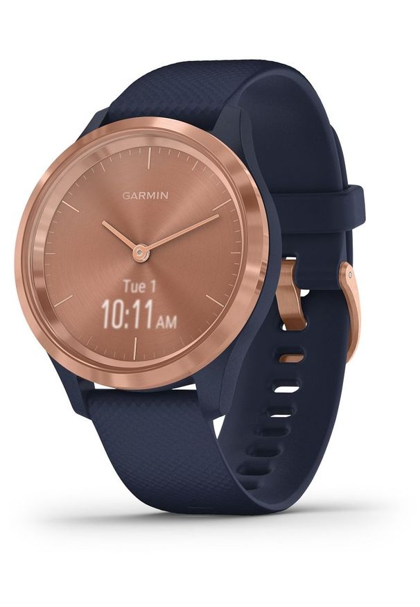 GARMIN - Garmin vivomove 3S Granatowy/Różowe złoto, silikonowy. Kolor: różowy, wielokolorowy, niebieski. Styl: klasyczny