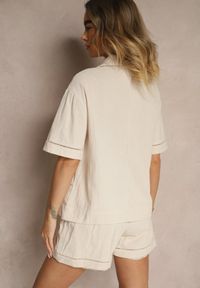 Renee - Beżowa Koszula z Bawełny Ozdobiona Ażurowym Wzorem Natalena. Okazja: na co dzień. Kolor: beżowy. Materiał: bawełna. Długość rękawa: krótki rękaw. Długość: krótkie. Wzór: aplikacja, ażurowy. Styl: casual #5