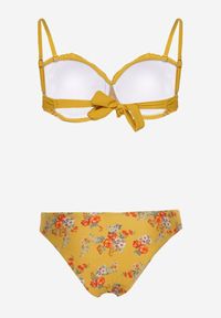 Born2be - Żółte Bikini Wiązany Usztywniany Biustonosz z Regulowanymi Ramiączkami i Majtki Figi Ozdobiony Falbanką Floremarie. Kolor: żółty. Wzór: aplikacja #6