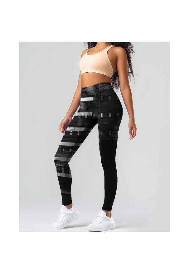 SLAVIWEAR - Legginsy sportowe damskie z wysokim stanem z kieszenią Black and White. Stan: podwyższony. Kolor: wielokolorowy, czarny, biały