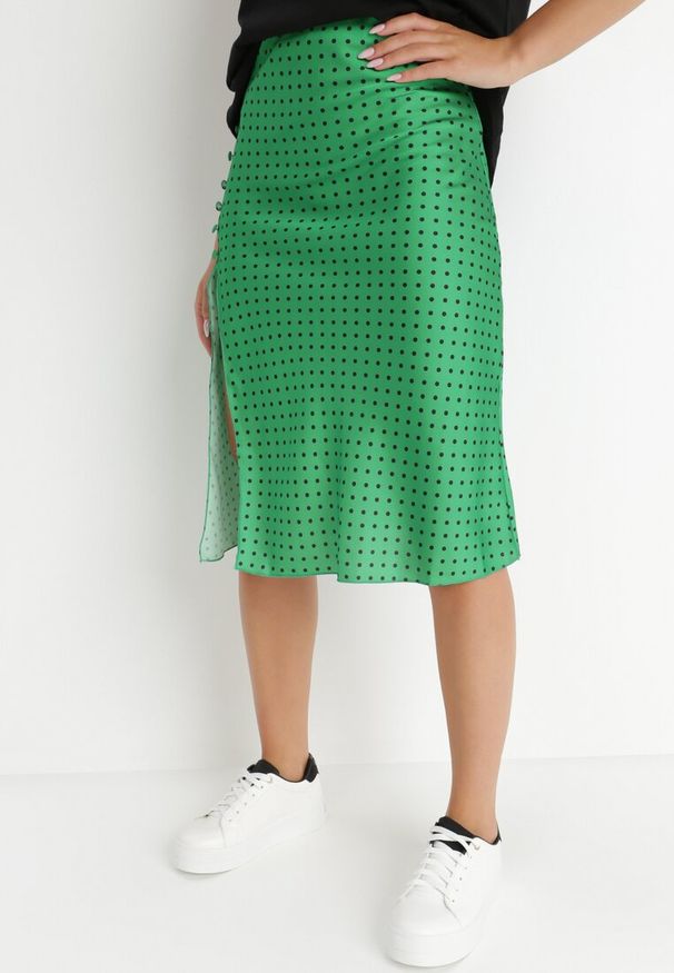 Born2be - Zielona Spódnica Diomane. Kolor: zielony. Wzór: kropki, aplikacja