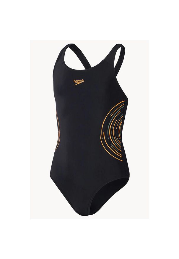 Dziewczęcy jednoczęściowy kostium kąpielowy Speedo Eco Placement Muscleback. Kolor: czarny, pomarańczowy, wielokolorowy