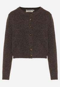 Born2be - Brązowy Kardigan z Wełną o Prostym Kroju z Okrągłym Dekoltem Reissima. Kolor: brązowy. Materiał: wełna. Długość rękawa: długi rękaw. Długość: długie. Styl: klasyczny #2